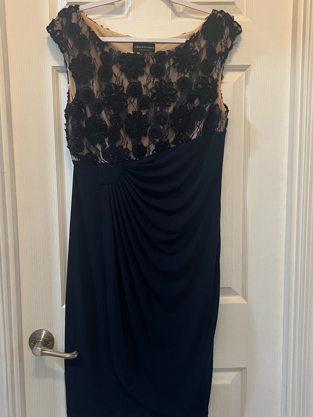 connected apparel Navy & Black Floral Lace Midi Dress